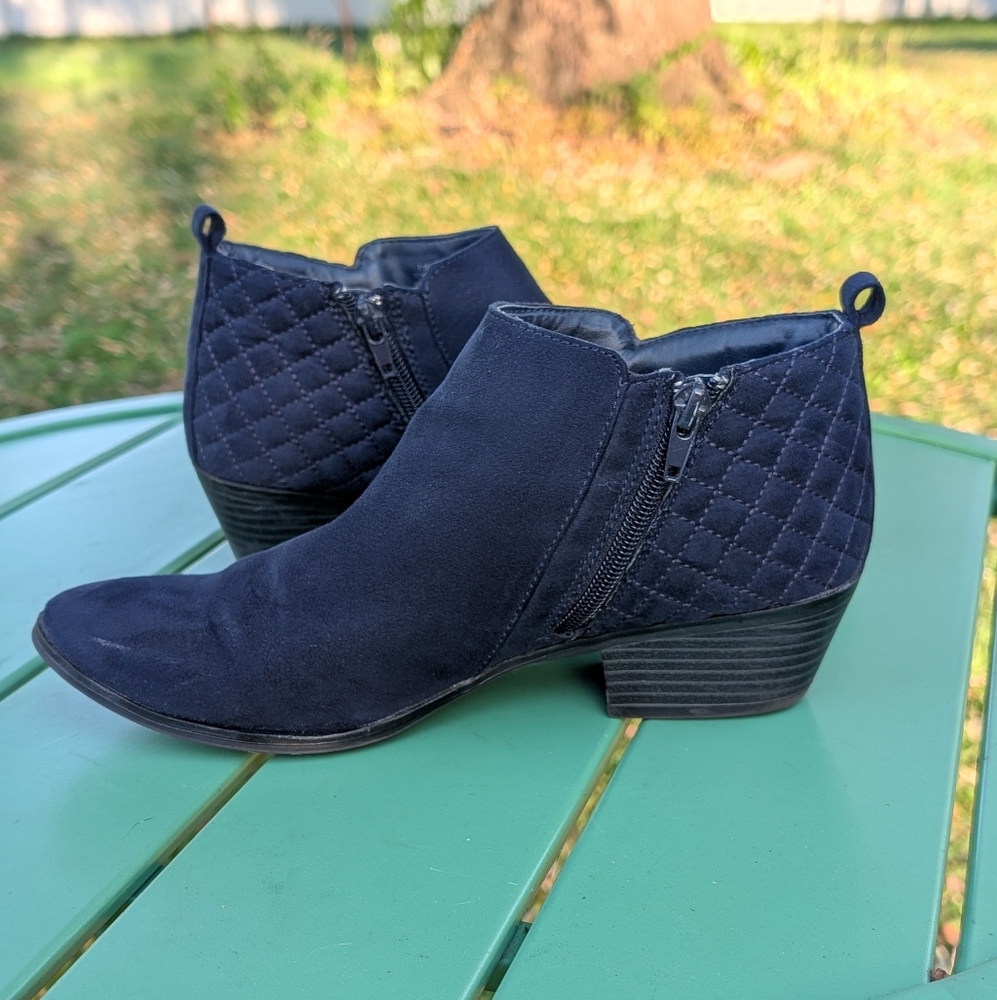 Quilted Navy Blue Ankle Booties